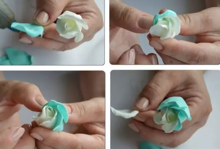 Roses de Foamiran (48 fotos): clases magistrales, creando lámparas de listas en la plantilla con sus propias manos. ¿Cómo hacerlos de Wicked Foamiran? Otras ideas 26836_44