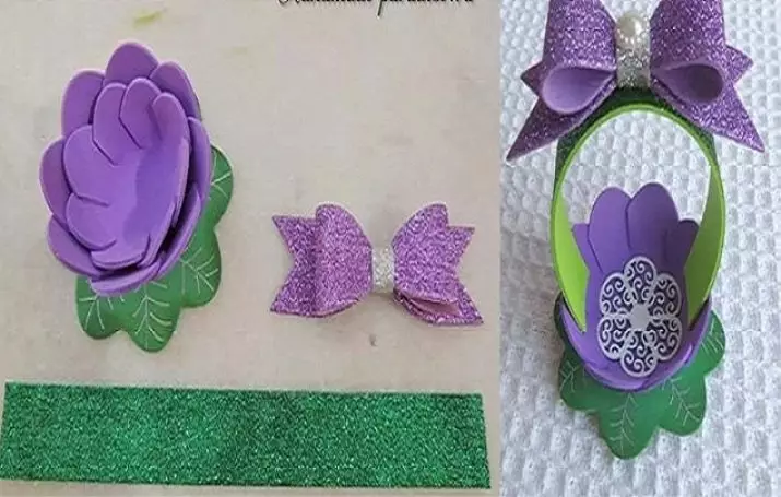 Håndverk fra Foamyran 8. mars: postkort og blomster, buketter og magneter til den åttende mars fra de ugudelige og enkel phoamiran gjøre det selv 26852_14