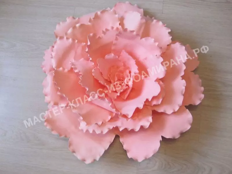 Store roser fra Foamyran: Sådan laver du et uhøfligt gulv Rose til interiøret med egne hænder? Master klasse med trin-for-trin fotos, skabeloner til store farver 26867_28