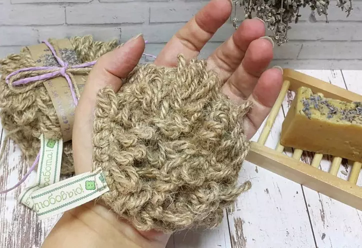 Οι πλύσεις της Γιούτας: Knit σφουγγάρια για πλύσιμο πιάτων με τα χέρια τους. Πώς να δέσετε ένα body washcloth; 26910_11