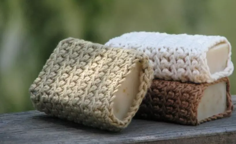 Jute's Washcloths: Knit sponges para sa paghuhugas ng mga pinggan gamit ang kanilang sariling mga kamay. Paano itali ang washcloth ng katawan? 26910_18