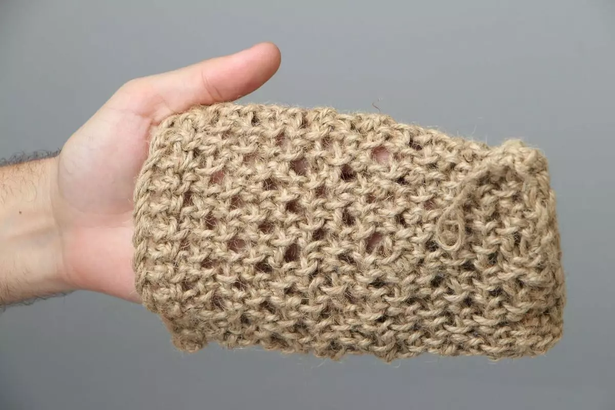 Οι πλύσεις της Γιούτας: Knit σφουγγάρια για πλύσιμο πιάτων με τα χέρια τους. Πώς να δέσετε ένα body washcloth; 26910_5