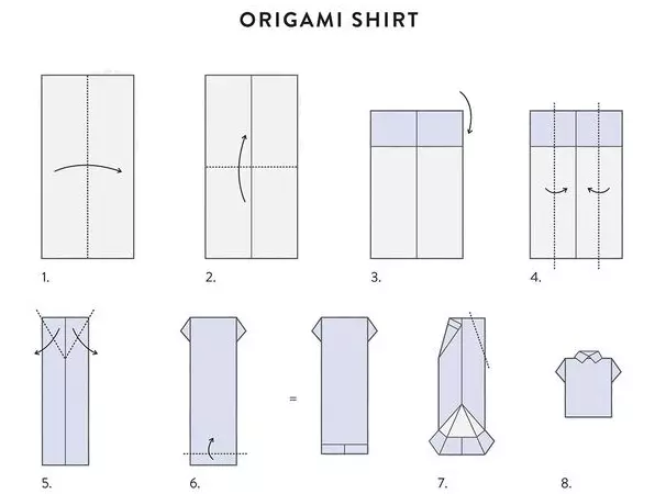 Origami สำหรับ Dad: ของขวัญวันเกิดจากกระดาษ วิธีการทำโปรแกรมรวบรวมข้อมูลในรูปแบบของชุดสูทด้วยมือของคุณเอง? ทำเหรียญจากลูกสาว 26924_10