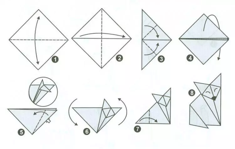 Origami fan in papierplein: út lytse fjilden en fjouwerkante blêd foar begjinners, bern fan 2 klasse en oare leeftyd 26925_13