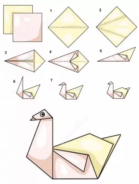 Origami fan in papierplein: út lytse fjilden en fjouwerkante blêd foar begjinners, bern fan 2 klasse en oare leeftyd 26925_18
