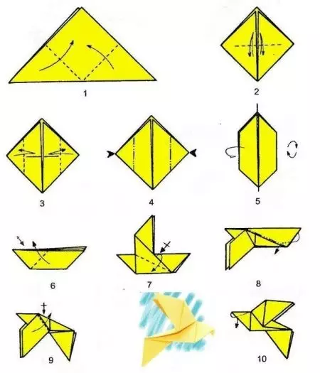 Origami dunha praza de papel: de pequenos cadrados e folla cadrada para principiantes, nenos de 2 clase e outra idade 26925_19