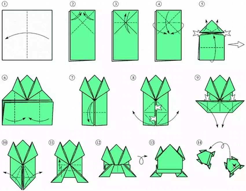 Origami fan in papierplein: út lytse fjilden en fjouwerkante blêd foar begjinners, bern fan 2 klasse en oare leeftyd 26925_2
