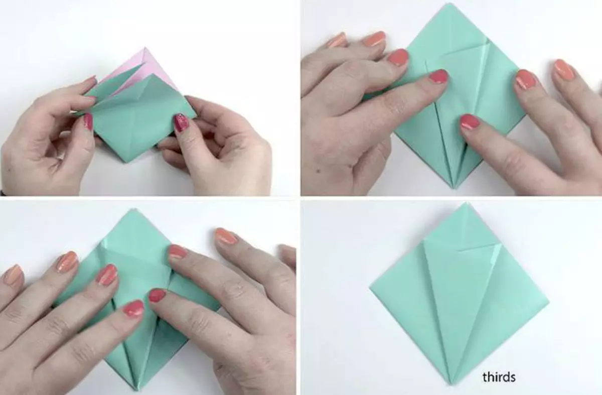 Origami dunha praza de papel: de pequenos cadrados e folla cadrada para principiantes, nenos de 2 clase e outra idade 26925_21
