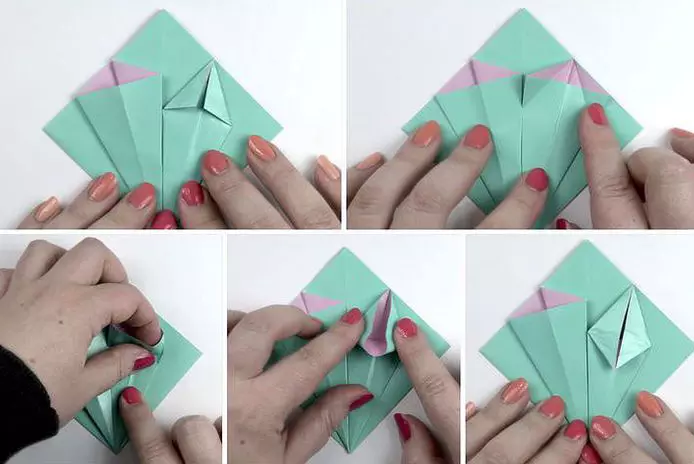 Origami of a Qada kaxezê: Ji çarçikên piçûk û çarçova çargoşe ji bo destpêkên, zarokên 2 pola û temenê din 26925_22