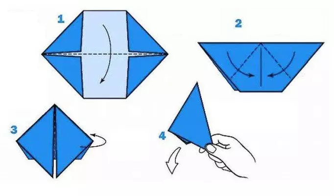 Origami dunha praza de papel: de pequenos cadrados e folla cadrada para principiantes, nenos de 2 clase e outra idade 26925_31