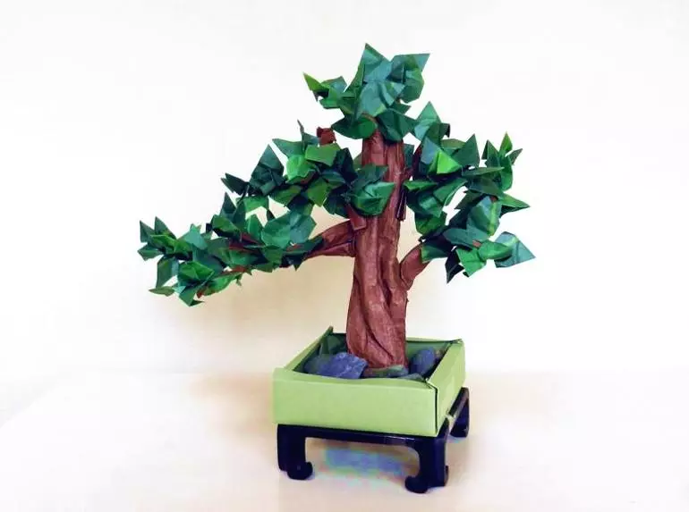 Орігамі «Дерево»: як зробити його з паперу з дітьми за схемою? Об'ємне орігамі для дітей 4-5 і 6-7 років, варіанти для дорослих 26929_11