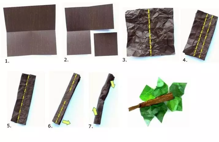 Орігамі «Дерево»: як зробити його з паперу з дітьми за схемою? Об'ємне орігамі для дітей 4-5 і 6-7 років, варіанти для дорослих 26929_15