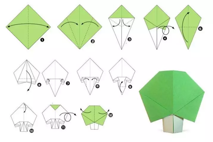 Origami“树”：如何根据该计划与儿童从纸张中发出纸张？ 4-5和6-7岁儿童的体积折纸，成人选择 26929_9