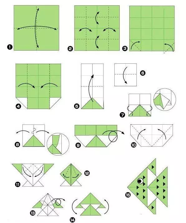 Оригами за деца в предучилищна възраст: Лесно прости схеми стъпка по стъпка. Транспорт и плодове, различни хартия оригами за деца в предучилищна възраст 26930_19