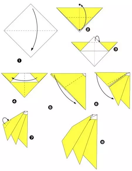 Origami bo preschoolers: Easy şemaya basît gav-bi-gav. Transport û berên, din origami paper ji bo zarokên pêşdibistanê 26930_20