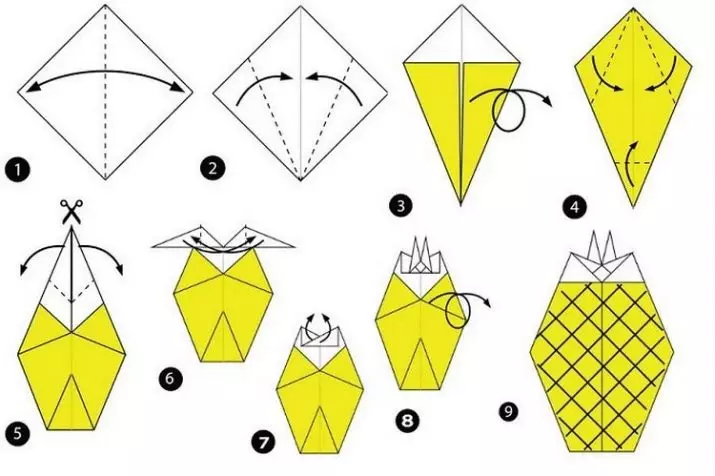 Origami por antaŭlernejoj: Facila simpla paŝo post paŝo skemoj. Transporto kaj Fruktoj, alia papero origami por antaŭlernejaj infanoj 26930_21