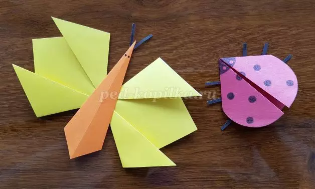 Origami για Preschoolers: Εύκολη απλή step-bec-step schemes. Μεταφορές και φρούτα, άλλο χαρτί origami για παιδιά προσχολικής ηλικίας 26930_4