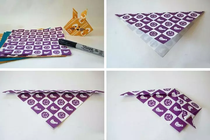Origami de kolora papero: Kiel fari florojn de duoblaflanka papero kun viaj propraj manoj? Manfaritaĵoj por infanoj, malpezaj modeloj de unuflanka papero 26933_30