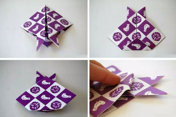 Origami de la hârtie colorată: cum să faci flori de pe hârtie cu două fețe cu mâinile tale? Meșteșuguri pentru copii, modele ușoare de pe hârtie unilaterală 26933_31