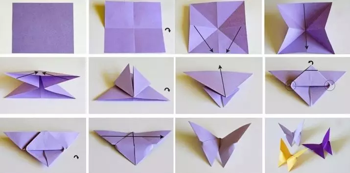 Origami dari kertas berwarna: bagaimana untuk membuat bunga dari kertas dua sisi dengan tangan anda sendiri? Kraf untuk kanak-kanak, model cahaya dari kertas satu sisi 26933_4