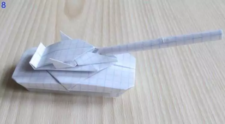 Origami «Tank» `ինչպես անել, այն թղթի երեխաների քայլ առ քայլ հրահանգներ? Թեթեւ մոդուլային բաք դիագրամ, պարզ T-34 տանկի ձեր սեփական ձեռքերով 26944_36