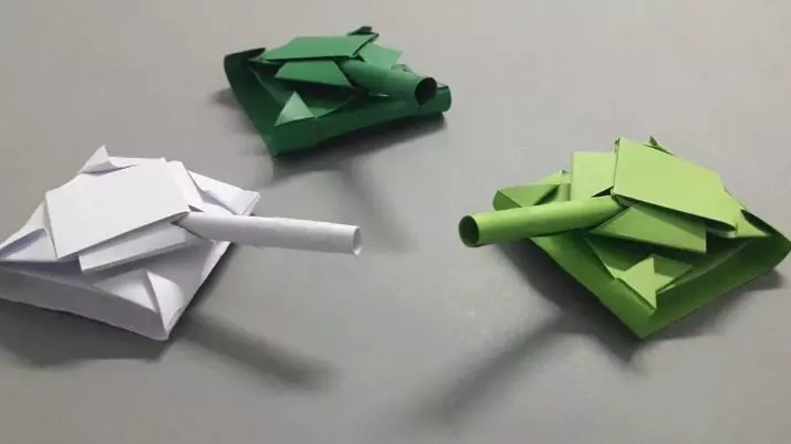 Origami «Tank» `ինչպես անել, այն թղթի երեխաների քայլ առ քայլ հրահանգներ? Թեթեւ մոդուլային բաք դիագրամ, պարզ T-34 տանկի ձեր սեփական ձեռքերով 26944_40