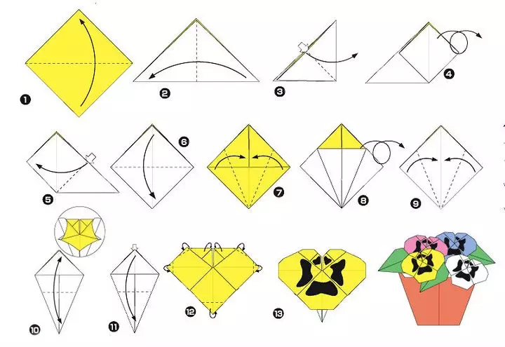Origami-geskenk Ma op 8 Maart: Lig skemas. Wat om te gee uit my dogter? Papier handwerk doen dit self, uitgefaseer instruksies 26946_12