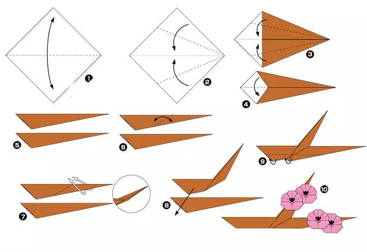 Origami-geskenk Ma op 8 Maart: Lig skemas. Wat om te gee uit my dogter? Papier handwerk doen dit self, uitgefaseer instruksies 26946_8