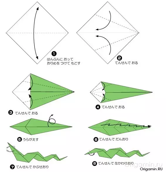 Орігамі «Змія»: як зробити з паперу модульне орігамі за схемою? Покрокова інструкція для дітей. Як легко робити голову кобри? 26947_9