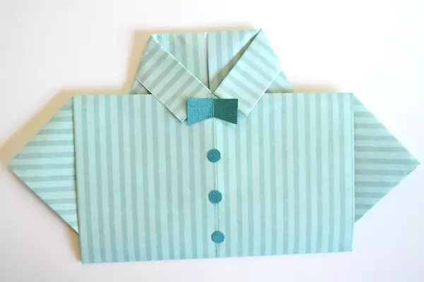 Origami“襯衫與領帶”：兒童紙摺紙的分階段設計。如何在2月23日逐步說明明信片作為爸爸的禮物？ 26952_46