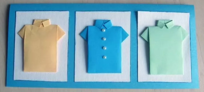 折り紙「タイとシャツ」：子供のための紙の折り紙の段階的なデザイン。どのようにお父さんへの贈り物として、2月23日にステップバイステップの手順にはがきを作るには？ 26952_5