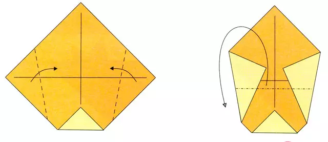 Orion görnüşinde orioni: Çagalar basmagy bilen shema bilen shema görä nädip kagyzdan nädip ýasamaly? Başlaýanlar üçin modully çylşyrymly origamini döretmek boýunça görkezmeler 26968_12
