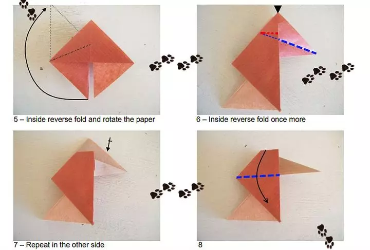 Origami sub forma unui leu: cum să o facă din hârtie conform schemei cu bypass pas cu copii? Instrucțiuni pentru crearea unui complex modular Origami pentru începători 26968_17