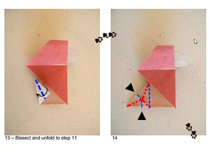 Origami sub forma unui leu: cum să o facă din hârtie conform schemei cu bypass pas cu copii? Instrucțiuni pentru crearea unui complex modular Origami pentru începători 26968_19