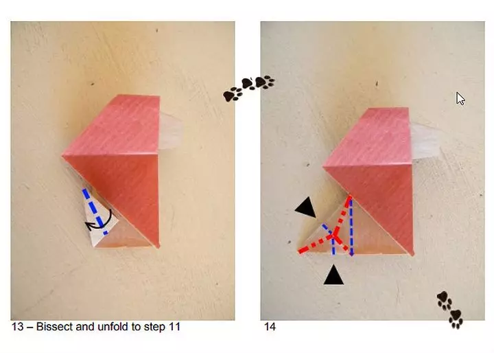 Origami ក្នុងសំណុំបែបបទនៃសត្វតោនេះ: របៀបដើម្បីធ្វើឱ្យវាពីក្រដាសនេះបើយោងតាមគម្រោងនេះជាមួយនឹងការសម្រកកុមារជំហាន? សេចក្តីណែនាំសម្រាប់ការបង្កើត origami ស្មុគស្មាញម៉ូឌុលសម្រាប់អ្នកចាប់ផ្តើមដំបូង 26968_19