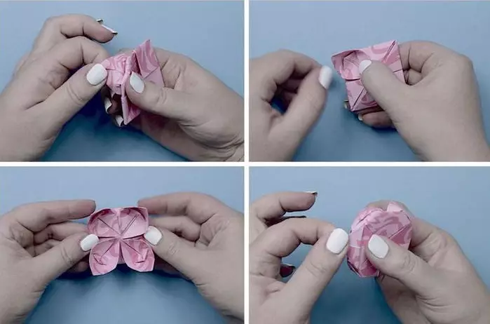 Origami «Waterweewwear» (40 լուսանկար). Ինչպես ծաղիկ պատրաստել թղթի վրա ձեր սեփական ձեռքերով փուլային սխեմայով: Սկսնակների համար մոդուլային օրիգամի ստեղծելու քայլ առ քայլ հրահանգներ 26980_11