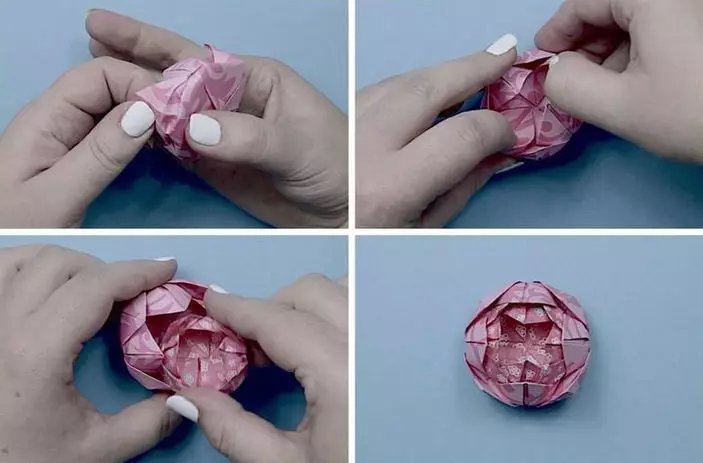Origami «Waterweewwear» (40 լուսանկար). Ինչպես ծաղիկ պատրաստել թղթի վրա ձեր սեփական ձեռքերով փուլային սխեմայով: Սկսնակների համար մոդուլային օրիգամի ստեղծելու քայլ առ քայլ հրահանգներ 26980_12