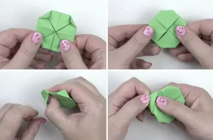 Origami «Waterweewwear» (40 լուսանկար). Ինչպես ծաղիկ պատրաստել թղթի վրա ձեր սեփական ձեռքերով փուլային սխեմայով: Սկսնակների համար մոդուլային օրիգամի ստեղծելու քայլ առ քայլ հրահանգներ 26980_15