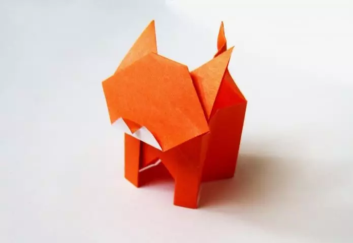 Origami Box: Hoe maak je een papieren doos met je eigen handen met een deksel? Hoe een box-kat in de regeling te vouwen? De meest eenvoudige origami-pakketten op stapsgewijze instructies zonder lijm 26986_17