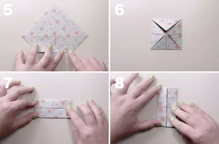 Origami box: Paano gumawa ng isang kahon ng papel gamit ang iyong sariling mga kamay sa isang talukap ng mata? Paano tiklupin ang isang box-cat sa scheme? Ang pinaka-simpleng mga pakete ng origami sa mga sunud-sunod na tagubilin nang walang kola 26986_25