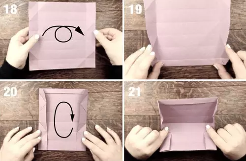Caixa de origami: Como fazer uma caixa de papel com suas próprias mãos com uma tampa? Como dobrar um gato de caixa no esquema? Os pacotes de origami mais simples em instruções passo a passo sem cola 26986_40