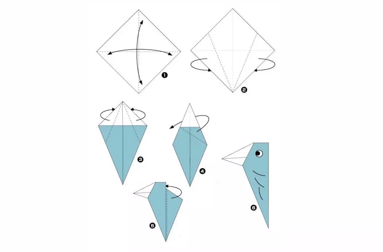 Origami de la hârtie pentru copii 5-6 ani: scheme pas cu pas, meserii simple cu propriile lor mâini. Cât de ușor este să faci o clasă caldă pe începătorii clasei de masterat? 26988_41