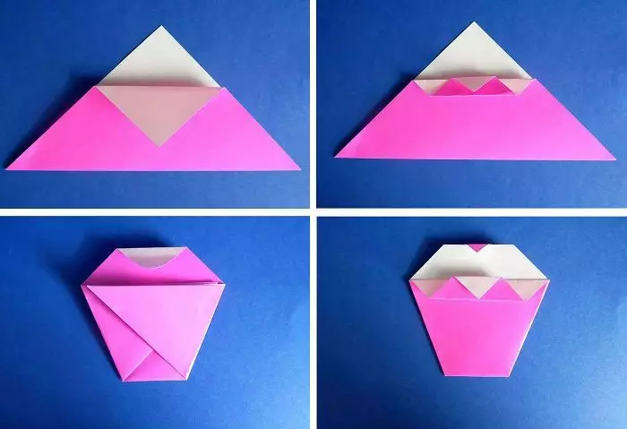 I-Origami evela ephepheni lezingane ezineminyaka engu-5-6 ubudala: Izinhlelo zesinyathelo ngesinyathelo, ubuciko obulula ngezandla zabo. Kulula kanjani ukwenza isigaba esifudumele kubaqalayo be-Master Class? 26988_49