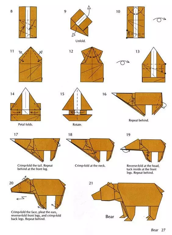 折り紙「熊」：白クマ紙を作るためにどのように？ユニット折り紙の組立方式で、未就学児の子供のためのシンプルなクマ 26990_22