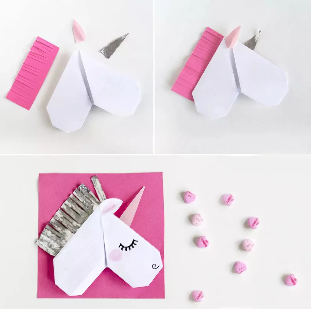 Origami «Unicorn»: πώς να το κάνετε από χαρτί, ανάλογα με το σχήμα με τα παιδιά; Πώς να κάνει ένα κεφάλι εύκολο; Σταδιακή modular origami για αρχάριους 27002_22
