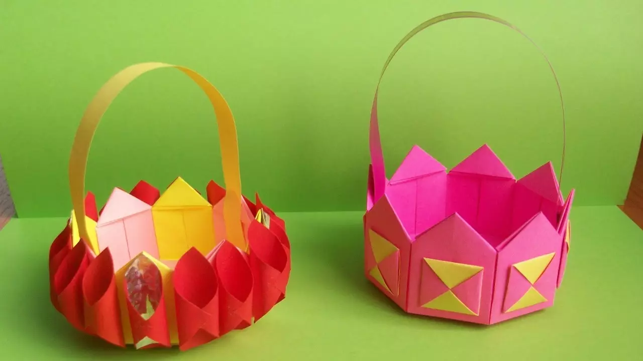 Origami-զամբյուղ: Հավաքովի օրիգամիի թղթից եւ պարզ զամբյուղ սեփական ձեռքերով. Ինչպես կատարել մի զամբյուղի, ըստ սխեմայի երեխաների համար. 27010_35