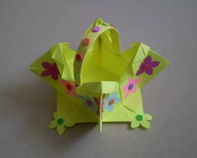 Origami-զամբյուղ: Հավաքովի օրիգամիի թղթից եւ պարզ զամբյուղ սեփական ձեռքերով. Ինչպես կատարել մի զամբյուղի, ըստ սխեմայի երեխաների համար. 27010_39