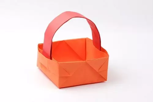 Origami-զամբյուղ: Հավաքովի օրիգամիի թղթից եւ պարզ զամբյուղ սեփական ձեռքերով. Ինչպես կատարել մի զամբյուղի, ըստ սխեմայի երեխաների համար. 27010_6