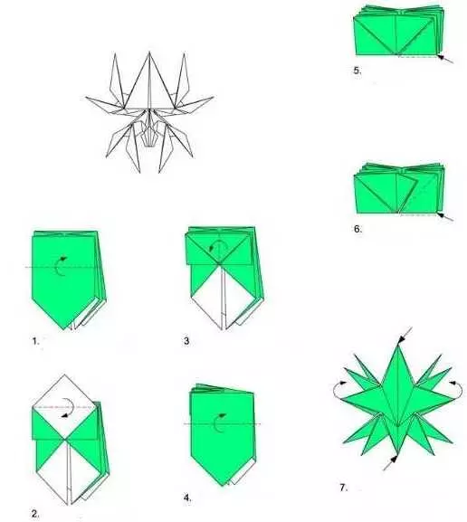 折纸“蜘蛛”：如何根据该方案制作纸张模块折纸？易于折纸“跳跃蜘蛛”为儿童和初学者 27024_16