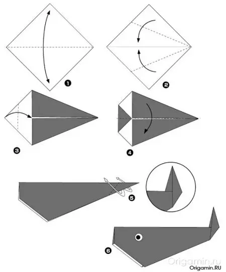 Origami „Kit”: Kína papír program a gyermekek számára. Hogyan készítsünk egy kék egyszerű és moduláris bálna? 27026_8